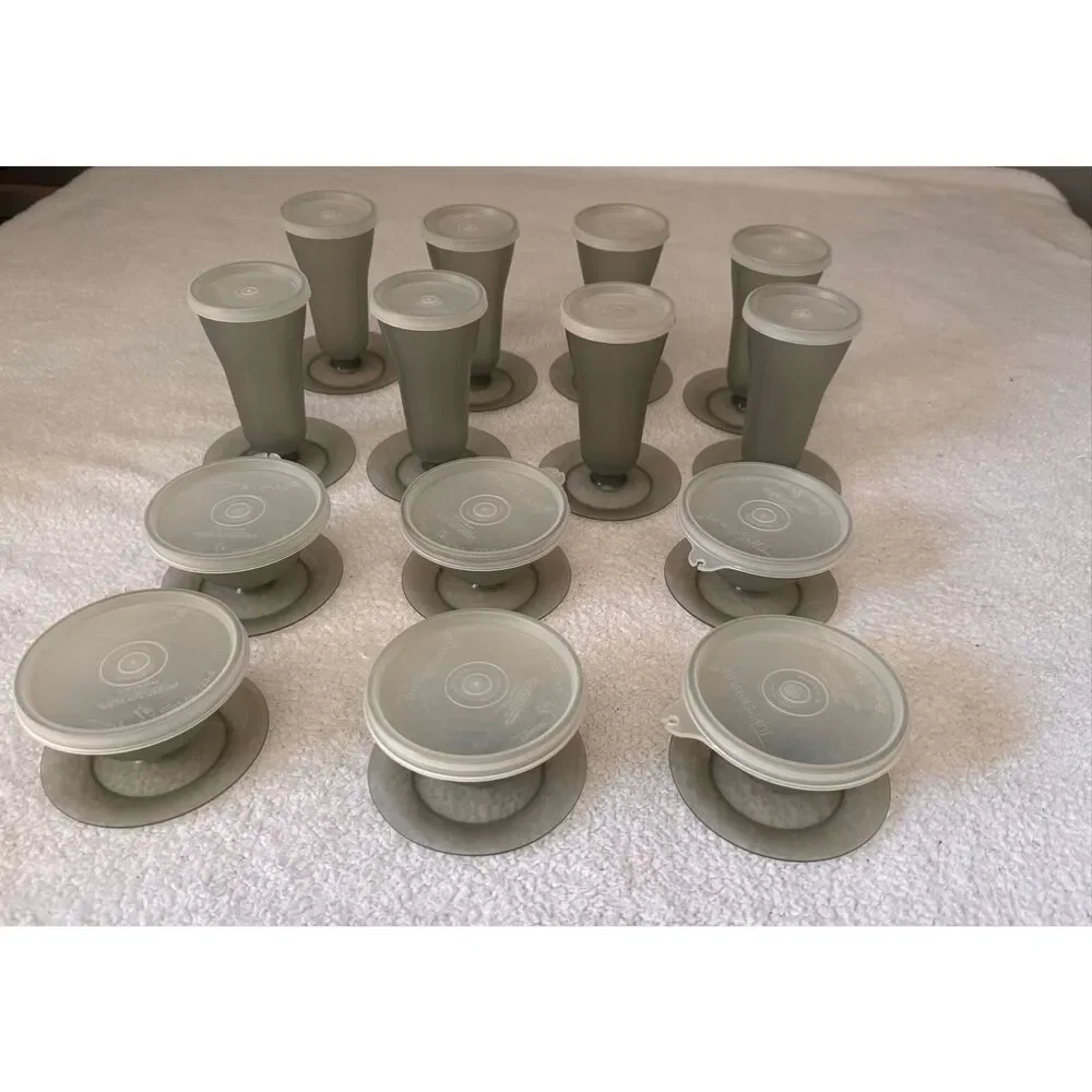 Vintage Tupperware Dessert Parfait Fruit/Pudding Cups Lids Smoke Gray - set of 1
